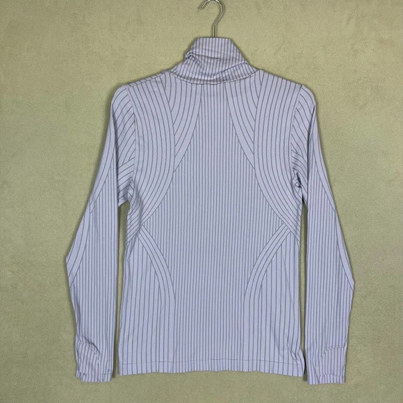 Athleta Long Sleeve Athletic Shirt Womens L Purple Striped Mock Neck Stretch - Picture 9 of 10